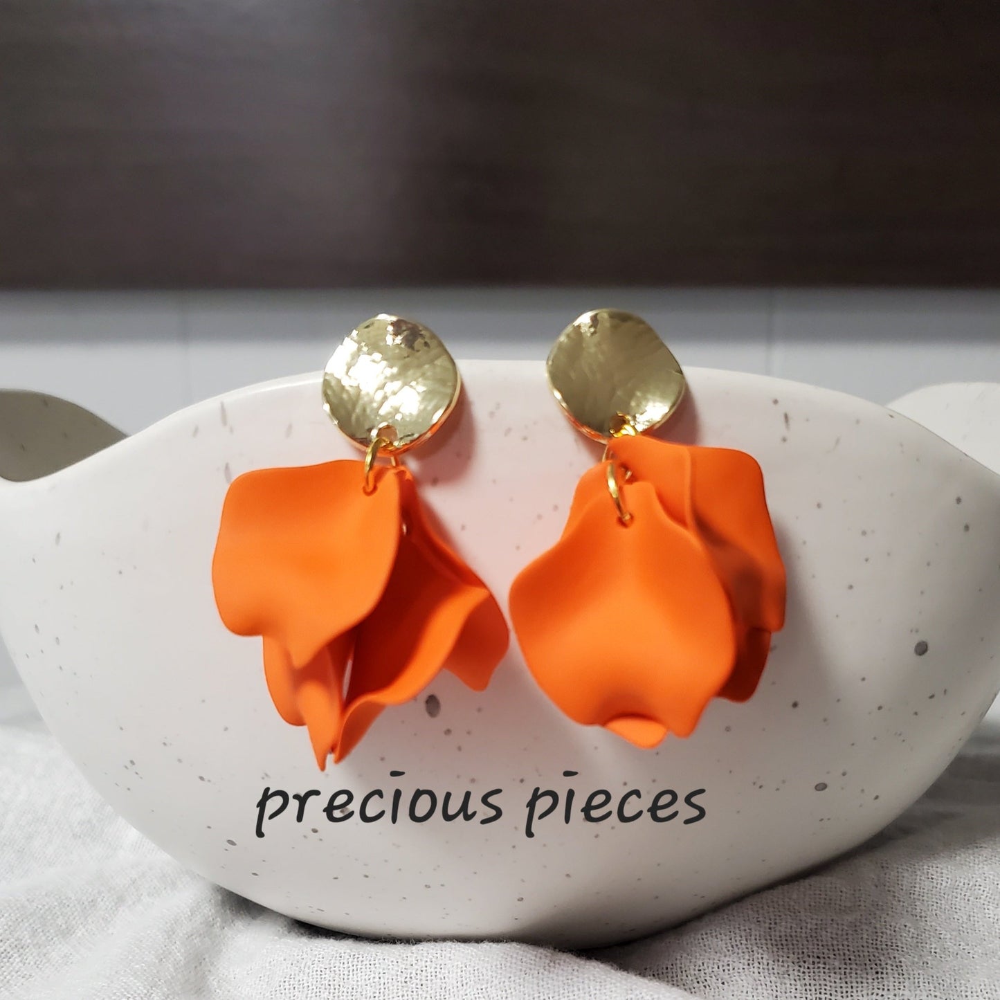 Acrylic Orange Flower Petal Earrings