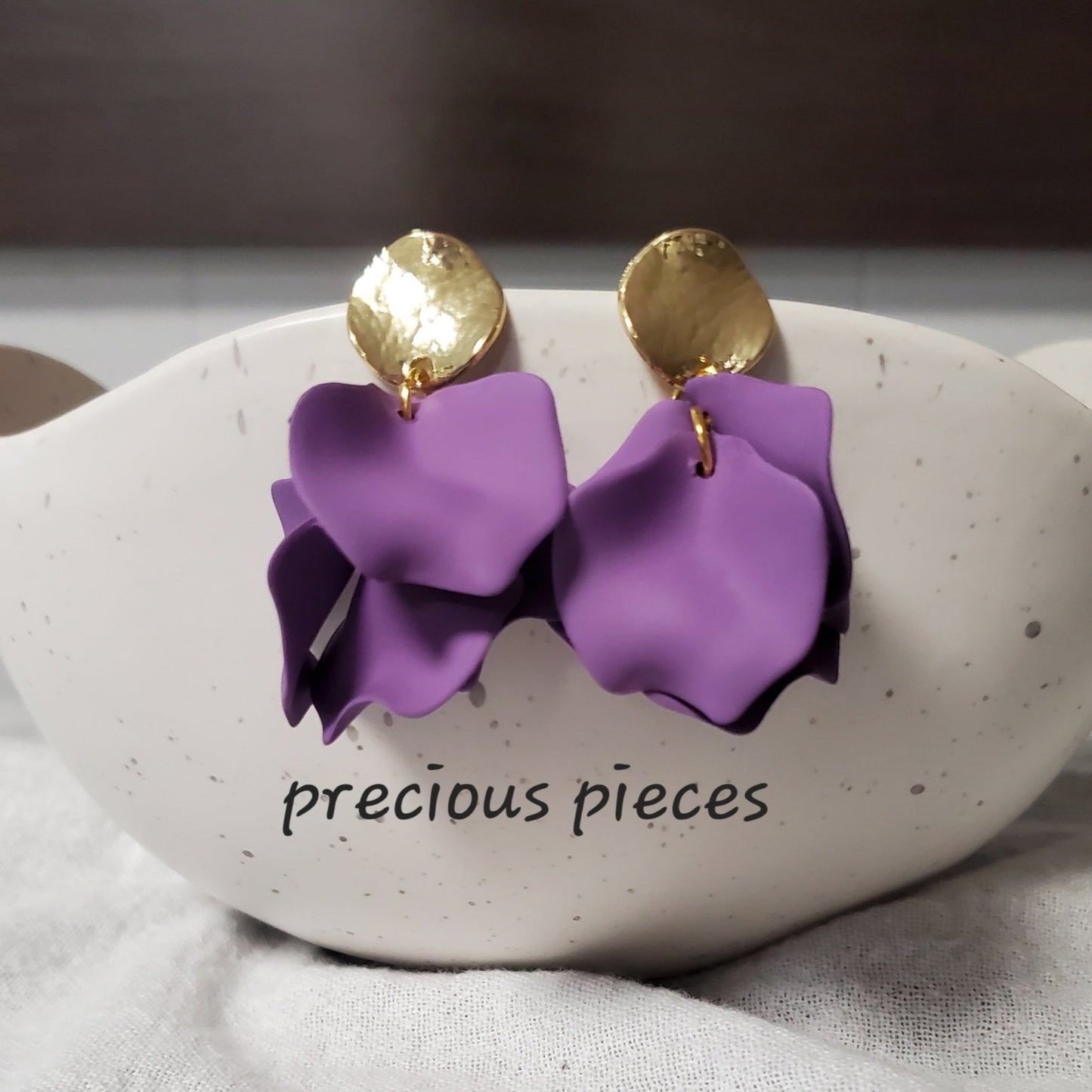 Acrylic Purple Flower Petal Earrings