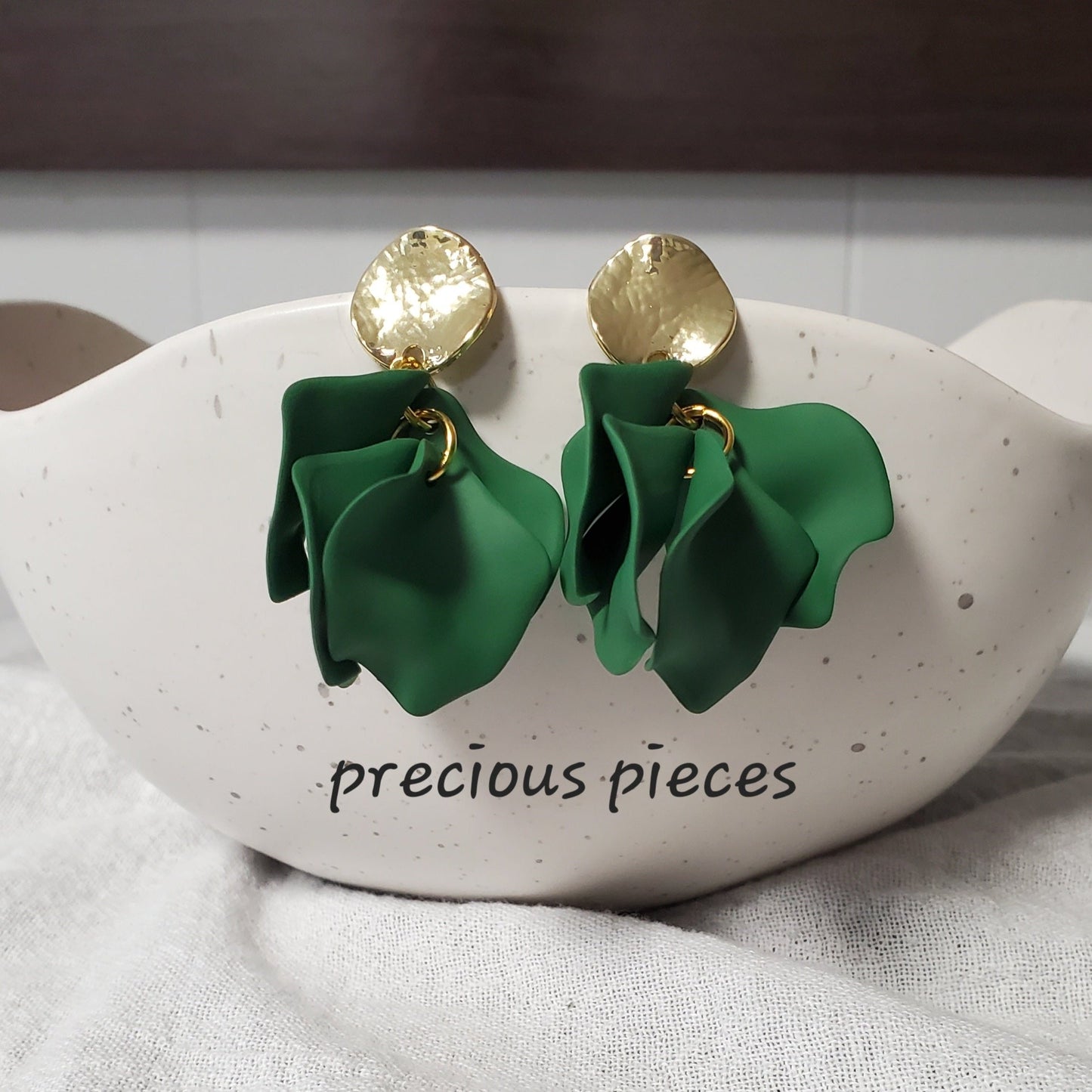 Acrylic Green Flower Petal Earrings