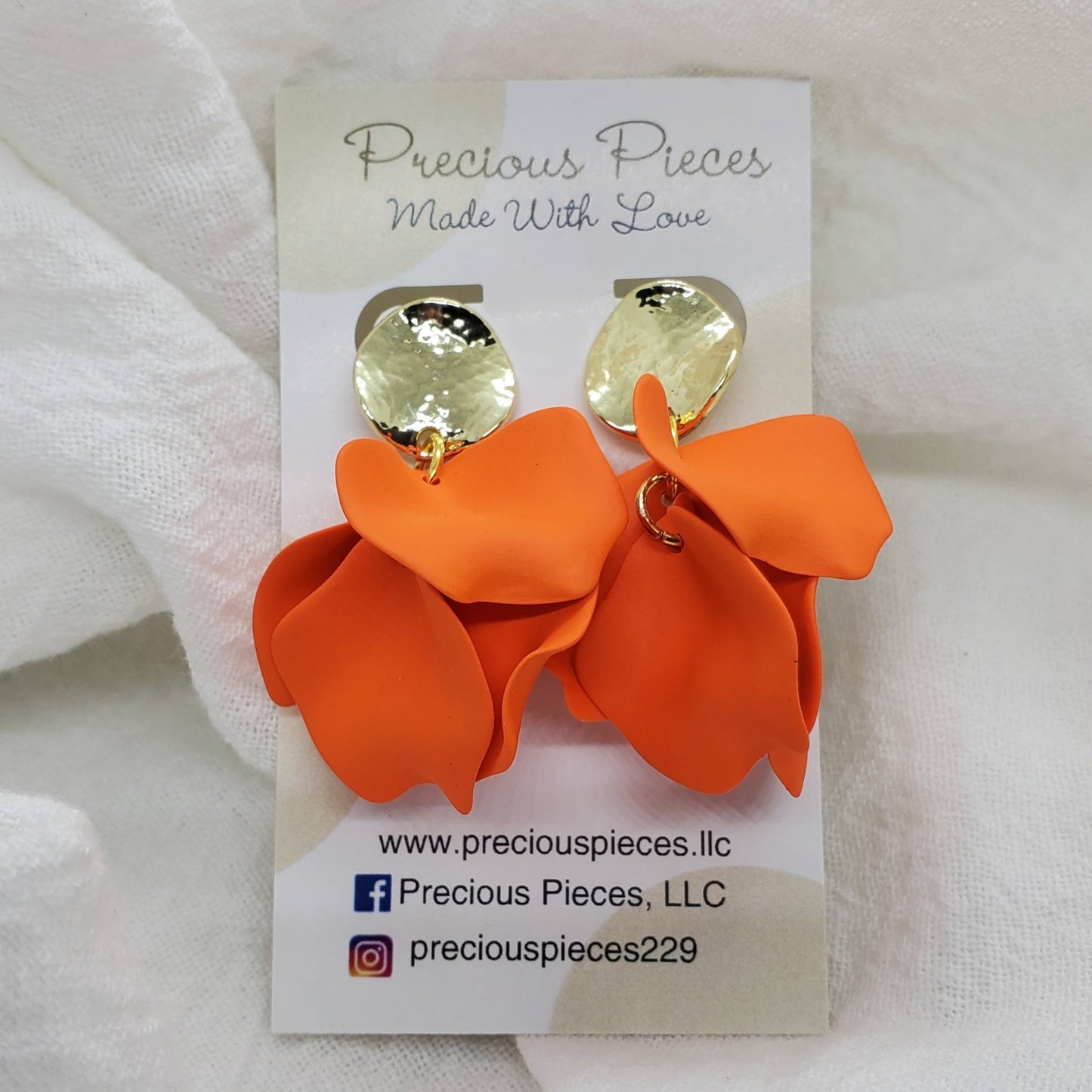 Acrylic Orange Flower Petal Earrings