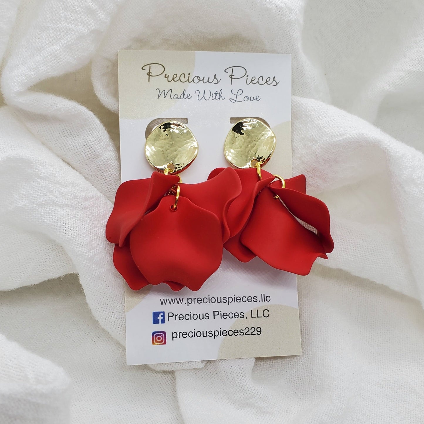 Acrylic Red Flower Petal Earrings