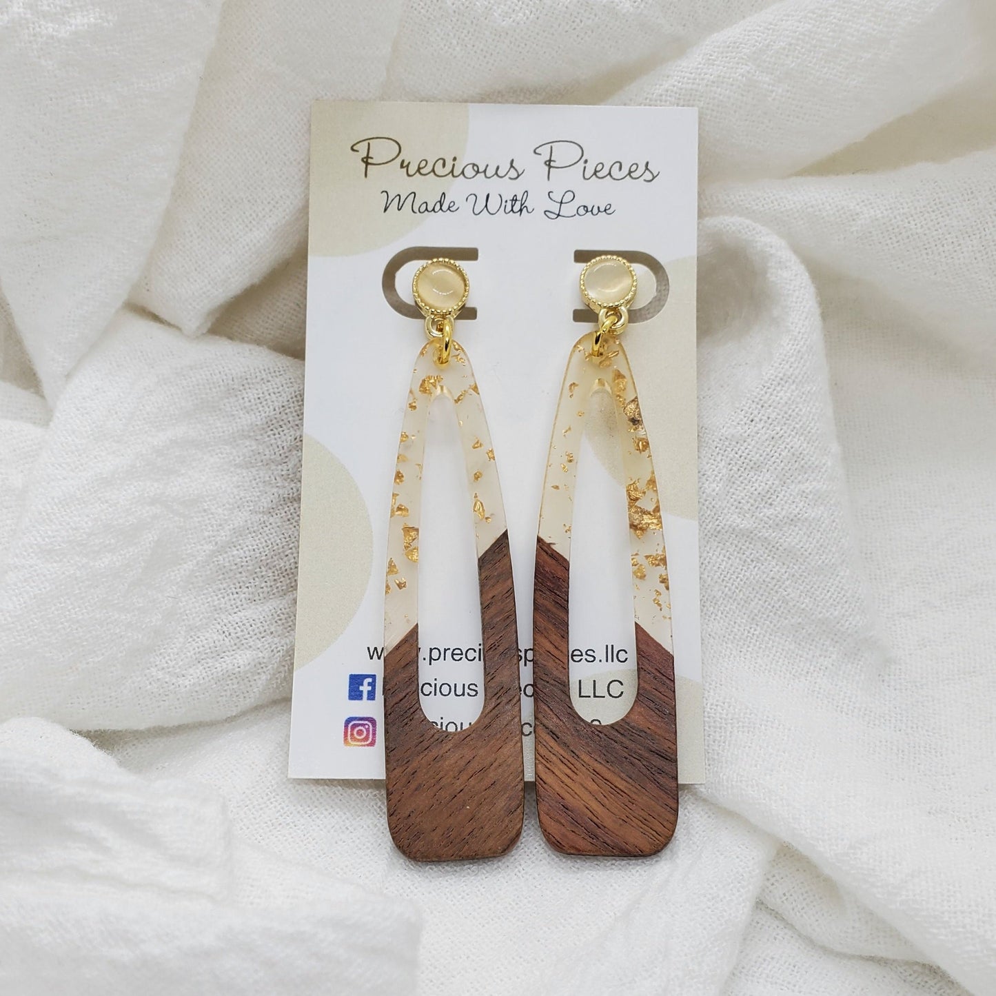 Clear Gold Flake Teardrop Earrings