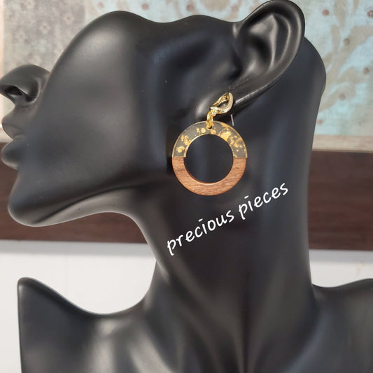 Clear Gold Flake Hoop Earrings