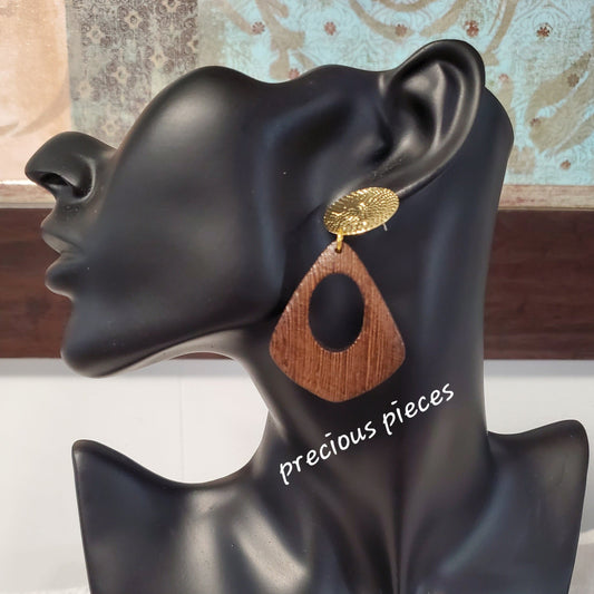 Dark Wood Diamond Shape Earrings