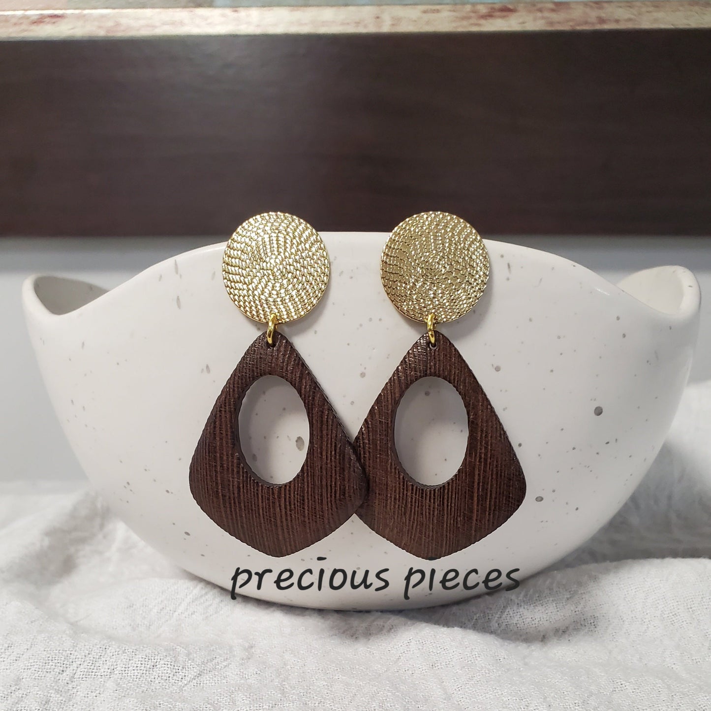Dark Wood Diamond Shape Earrings
