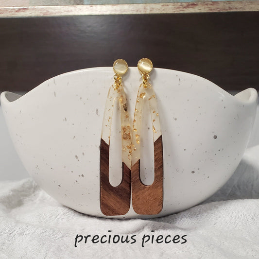 Clear Gold Flake Teardrop Earrings