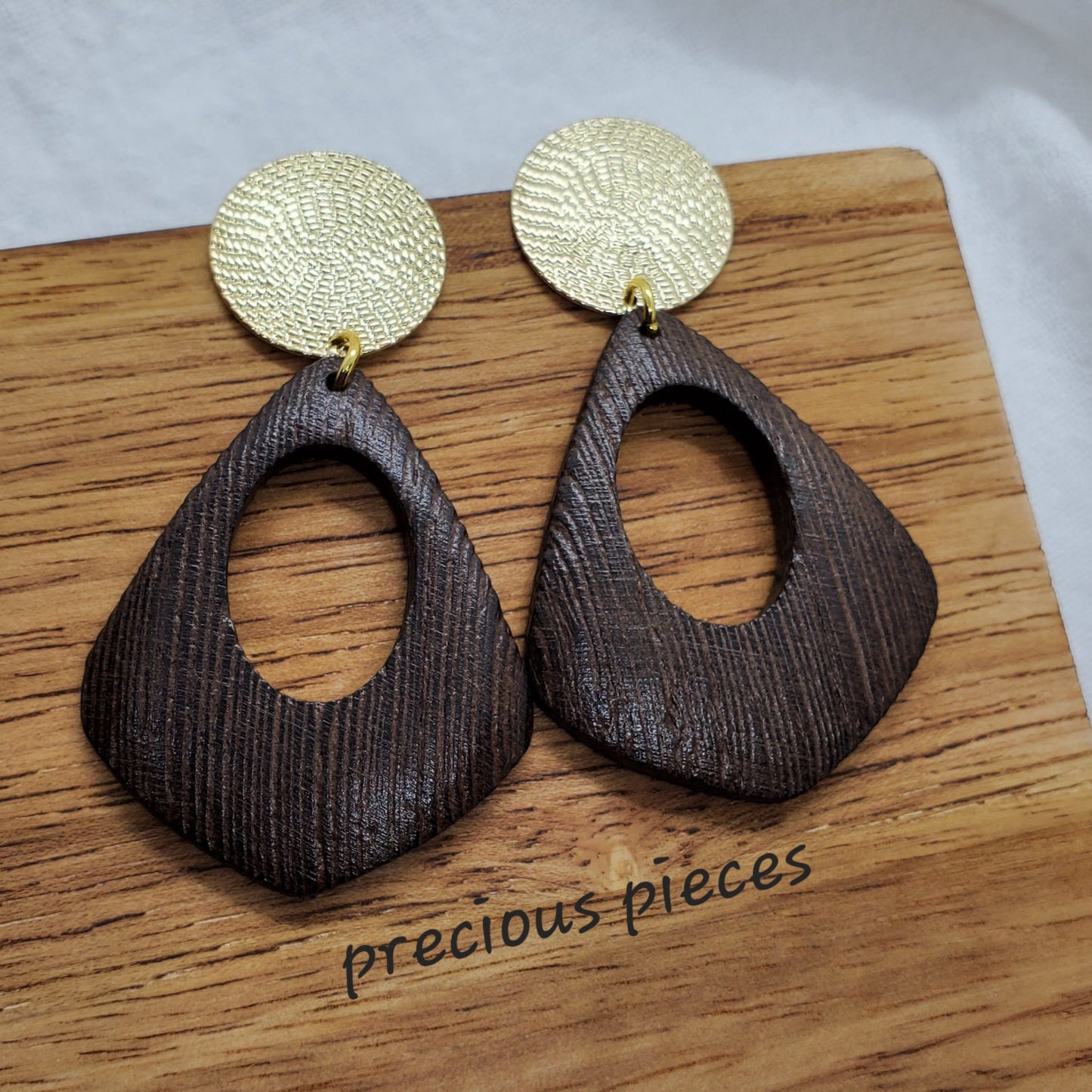 Dark Wood Diamond Shape Earrings