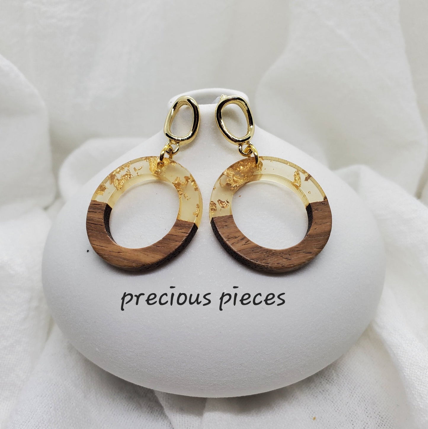 Clear Gold Flake Hoop Earrings