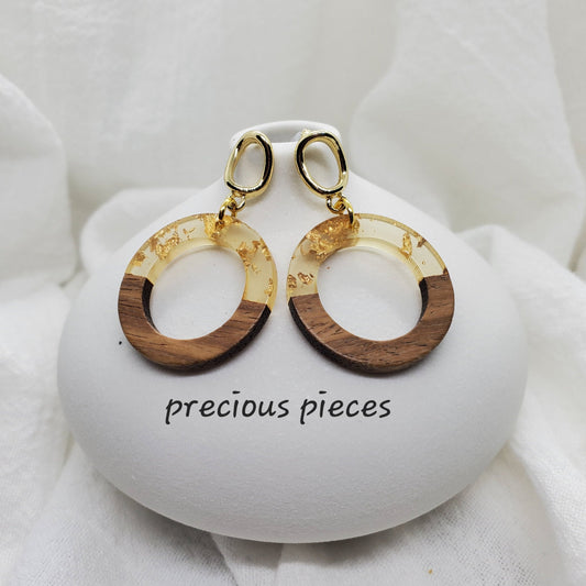 Clear Gold Flake Hoop Earrings