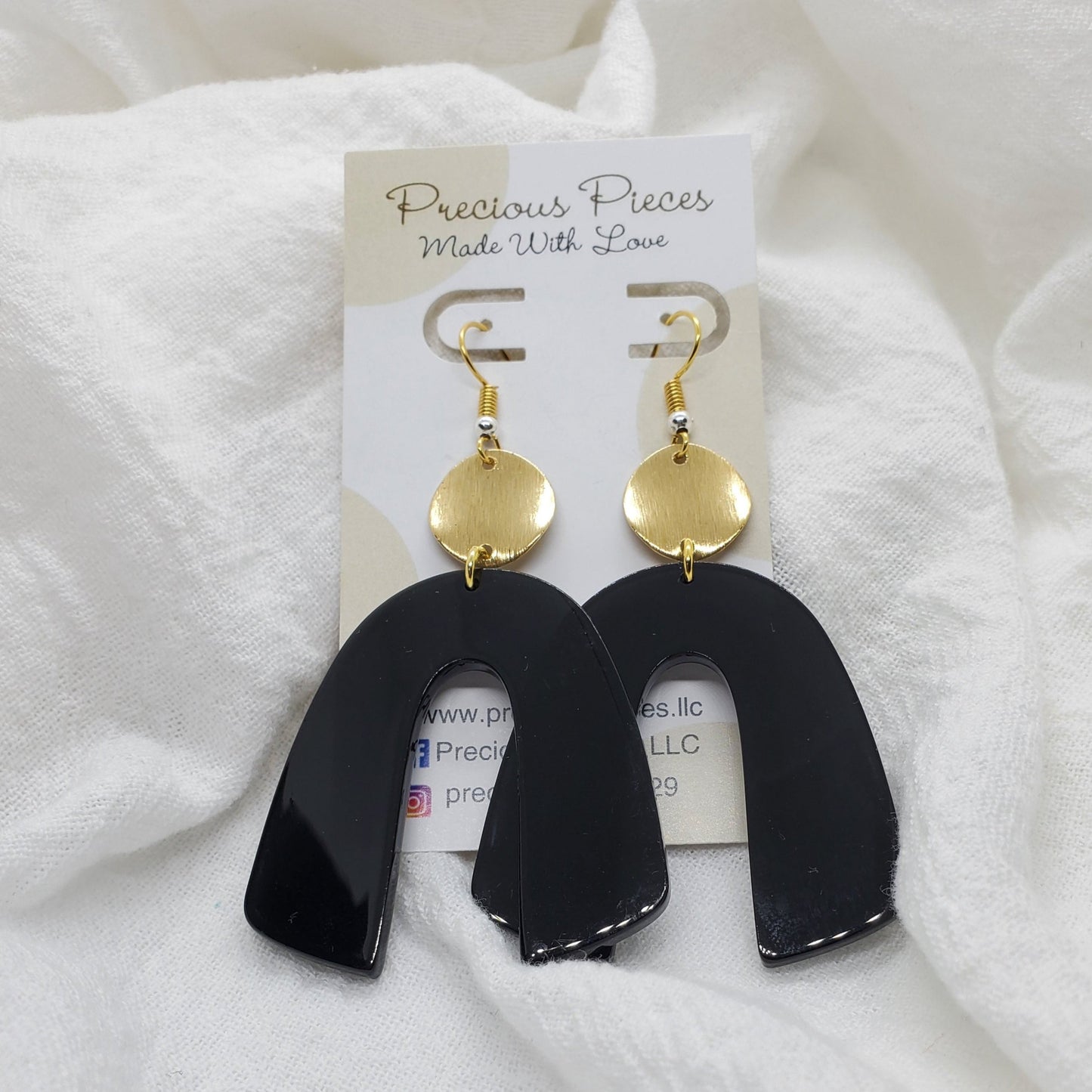 Black Acrylic Arch Earrings with Brass Accents