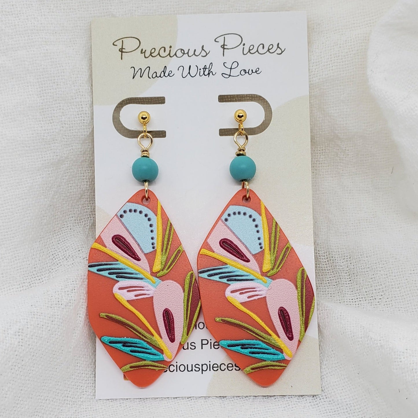 Orange Floral Drop Earrings