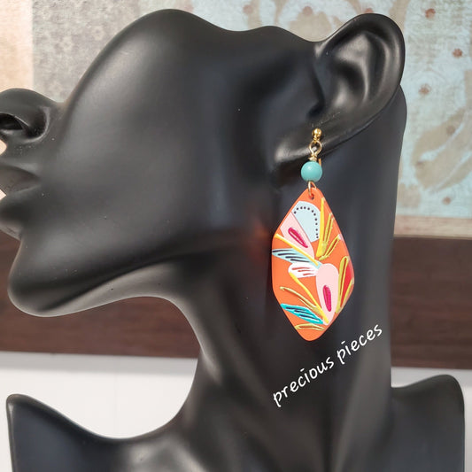 Orange Floral Drop Earrings