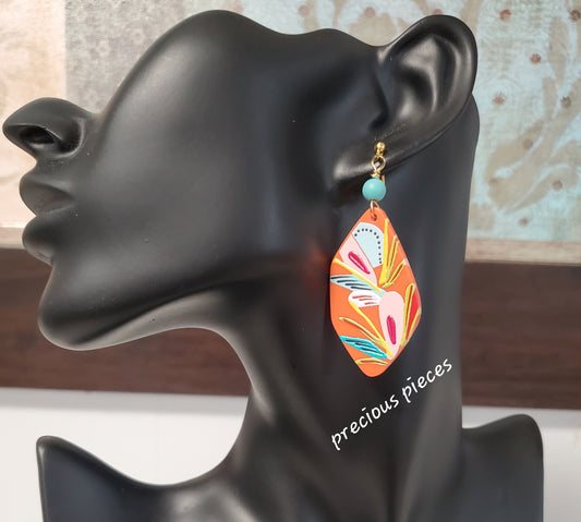 Orange Floral Drop Earrings