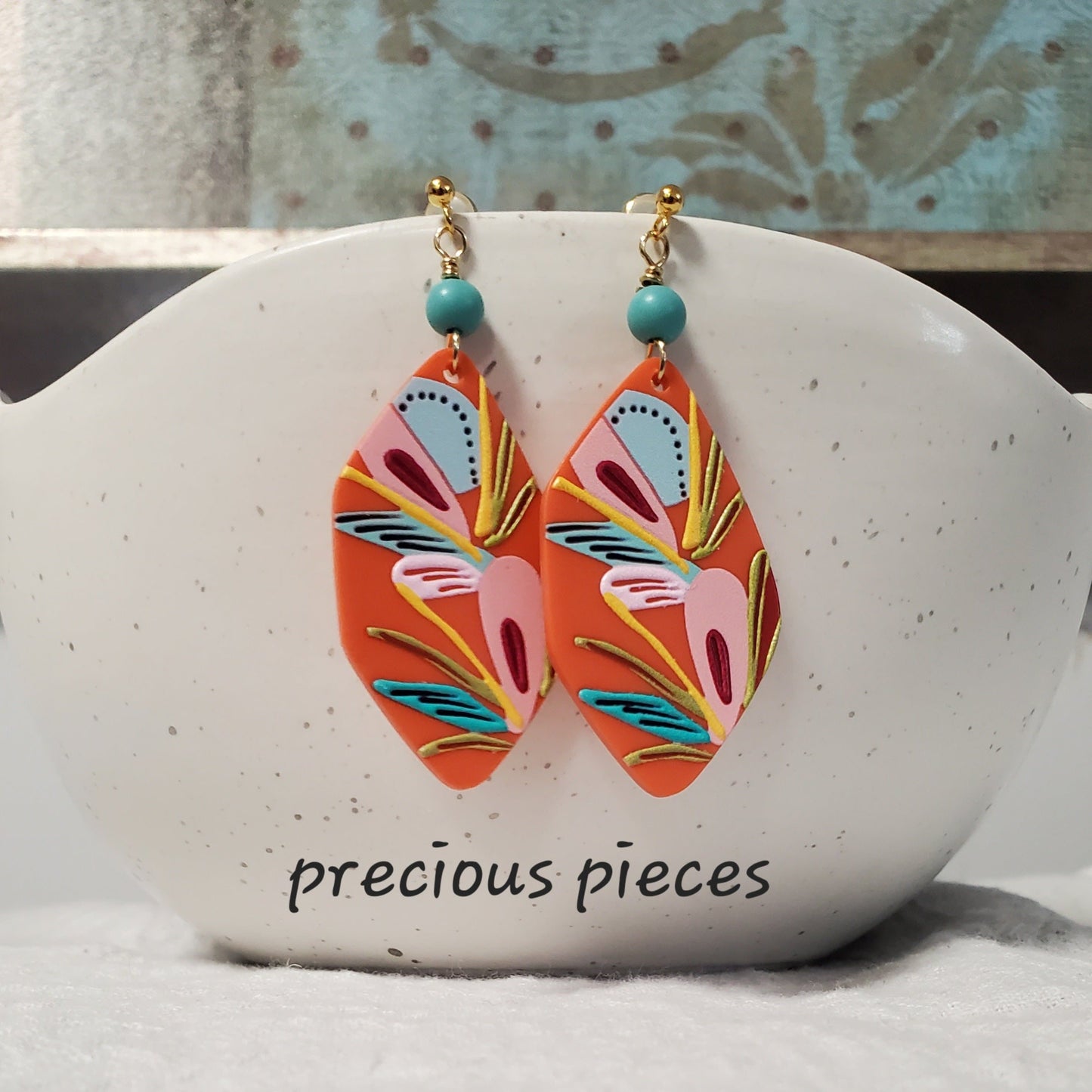 Orange Floral Drop Earrings