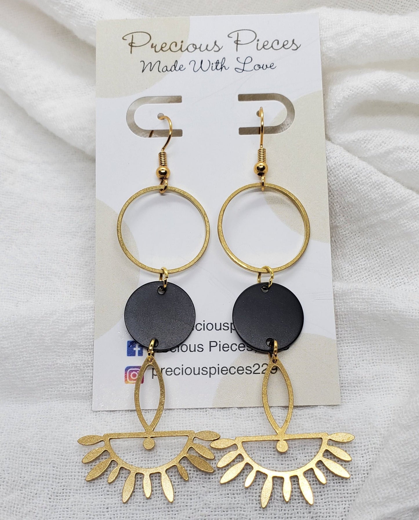 Black and Brass Evil Eye Earrings