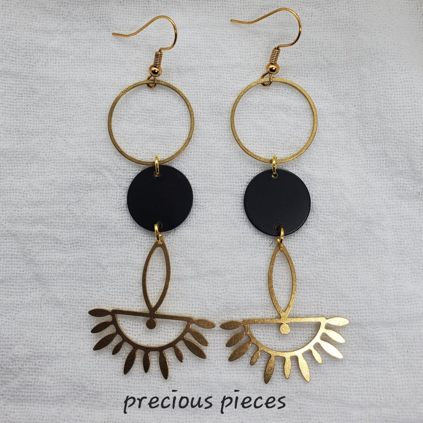 Black and Brass Evil Eye Earrings