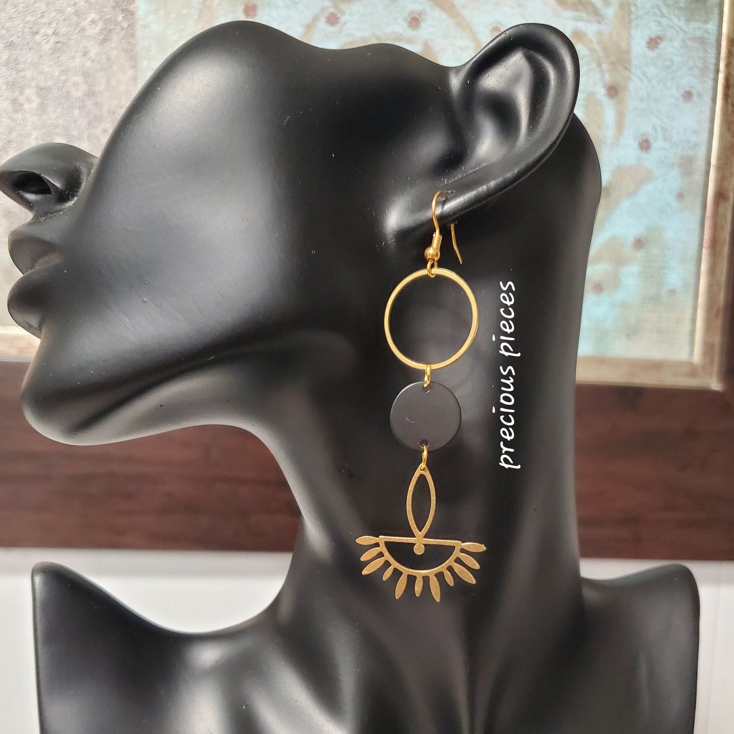 Black and Brass Evil Eye Earrings