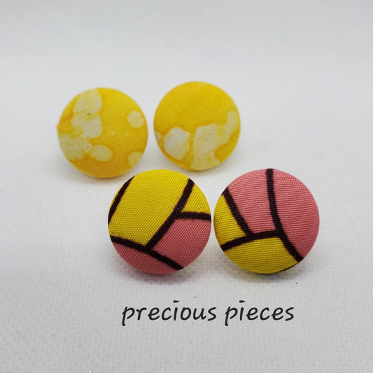 Yellow Tie Dye and Pink and Yellow Fabric Earrings