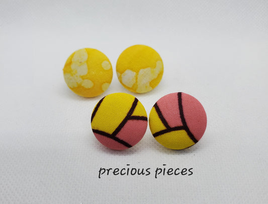 Yellow Tie Dye and Pink and Yellow Fabric Earrings