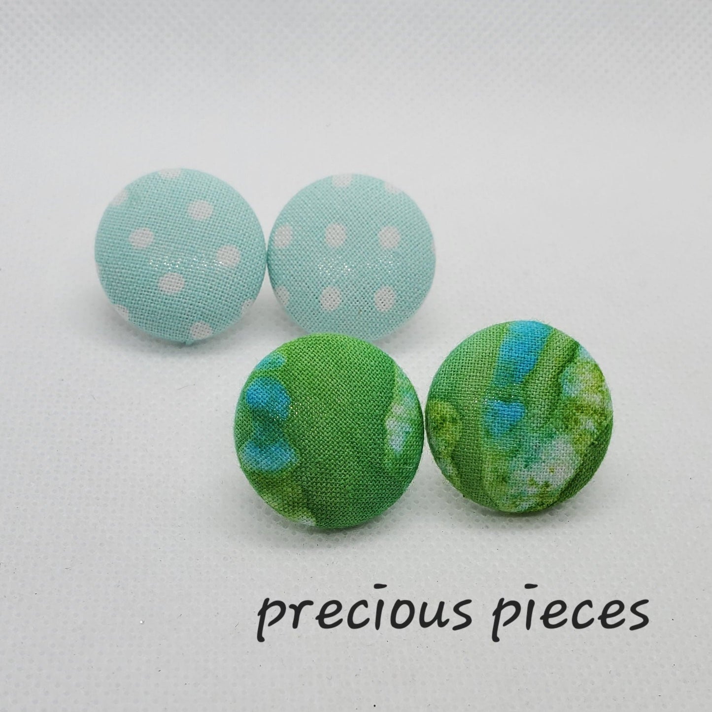 Light Blue White Polka-dot and Tie Dye Fabric Earrings