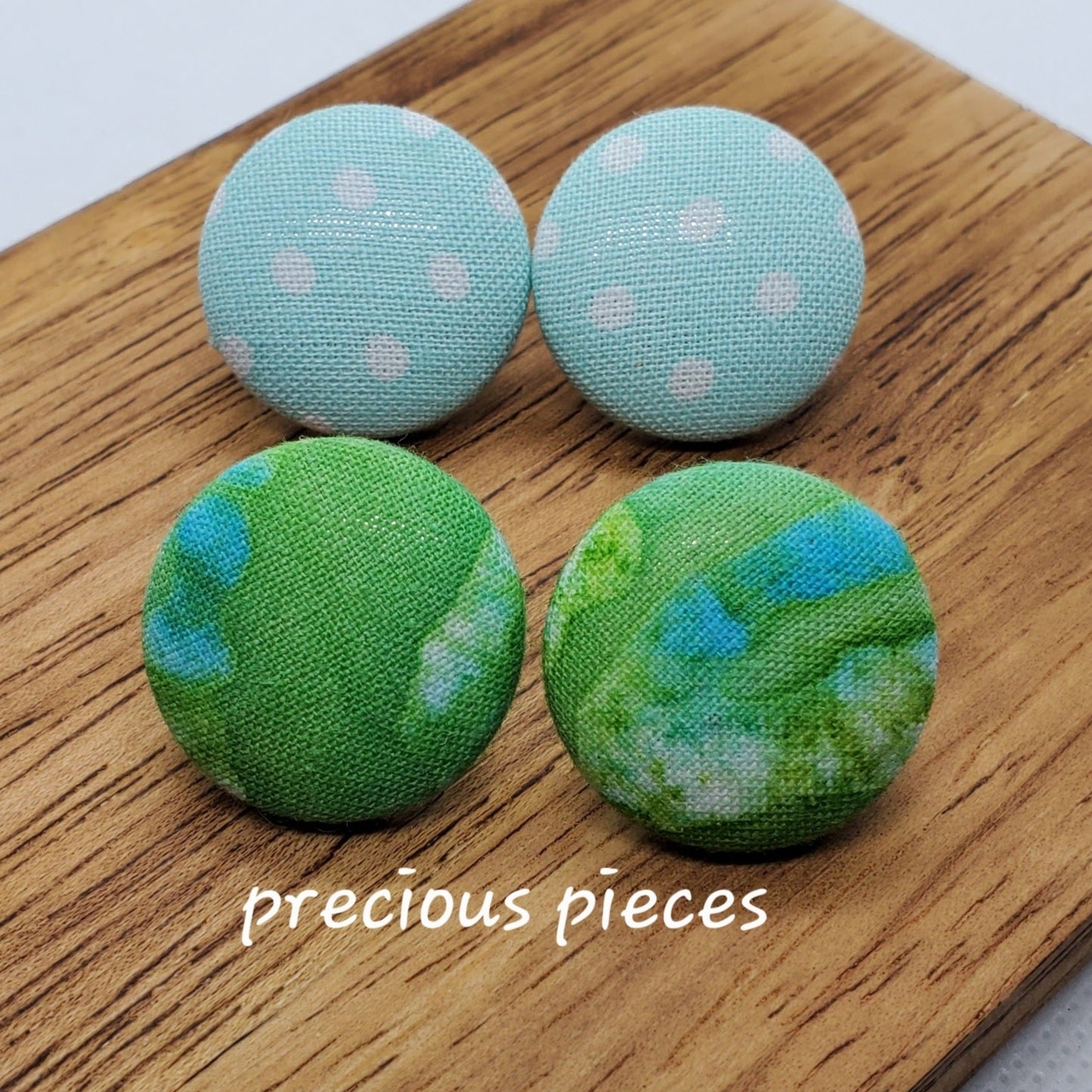 Light Blue White Polka-dot and Tie Dye Fabric Earrings