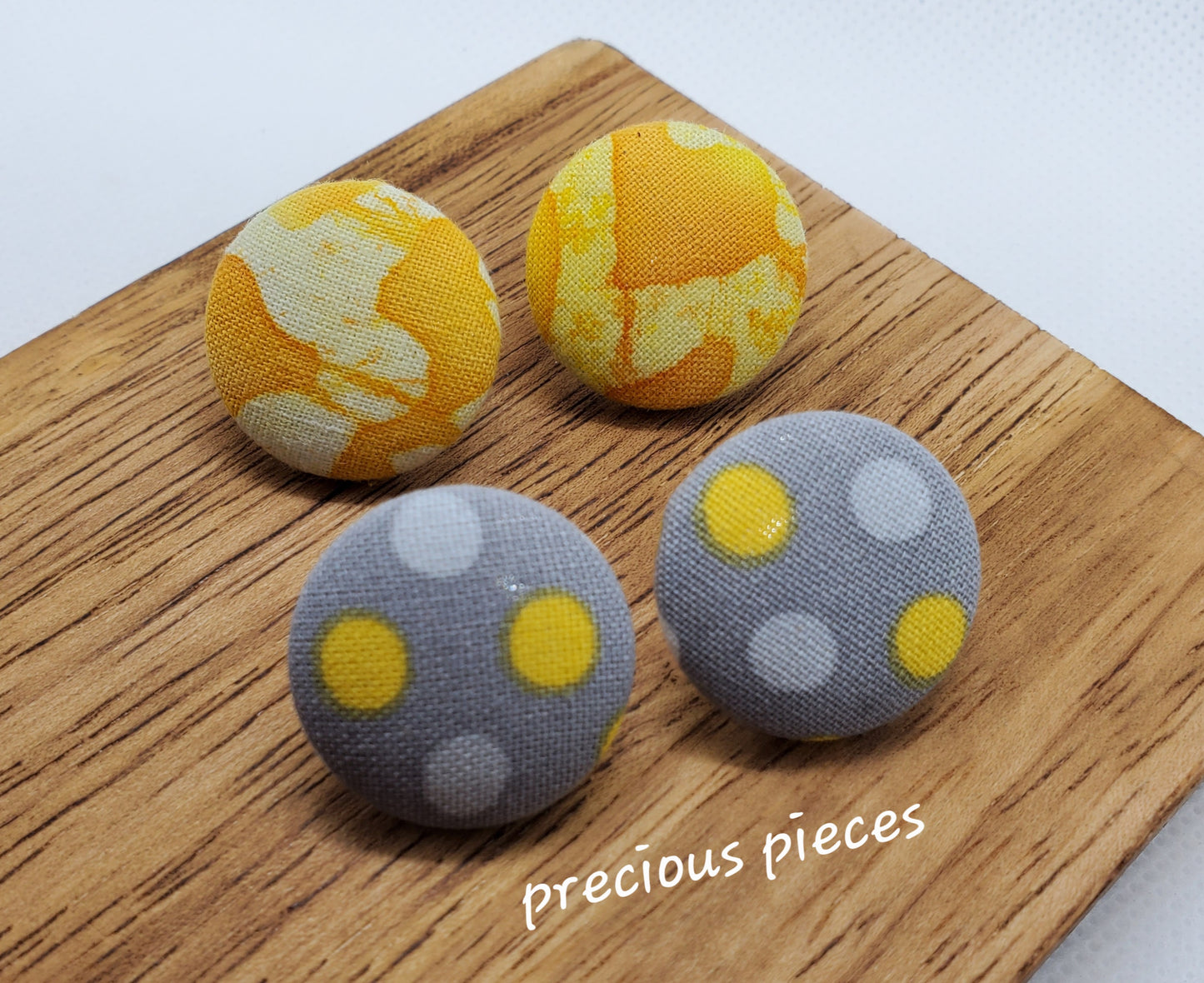 Yellow Tie Dye and Polka-dot Fabric Earrings