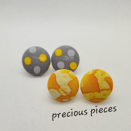 Yellow Tie Dye and Polka-dot Fabric Earrings