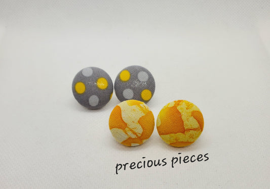 Yellow Tie Dye and Polka-dot Fabric Earrings