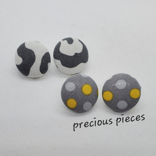 Cow Print and Yellow Polka-dot Fabric Earrings