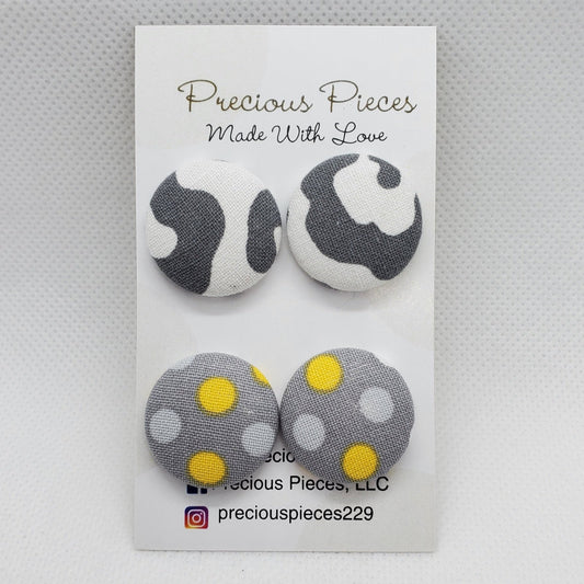 Cow Print and Yellow Polka-dot Fabric Earrings