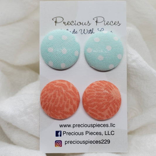 Light Blue White Polka-dot Fabric Earrings