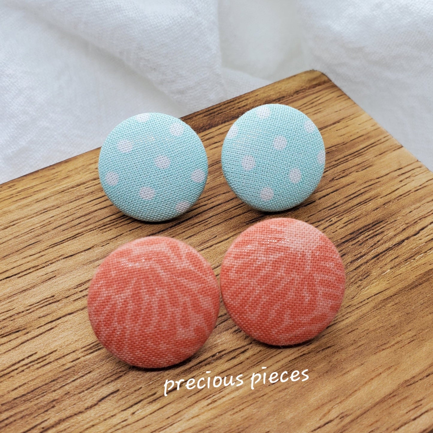 Light Blue White Polka-dot Fabric Earrings