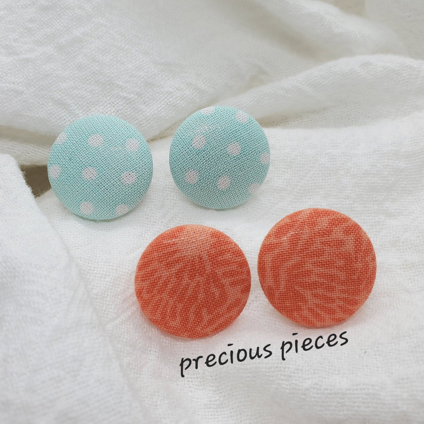 Light Blue White Polka-dot Fabric Earrings