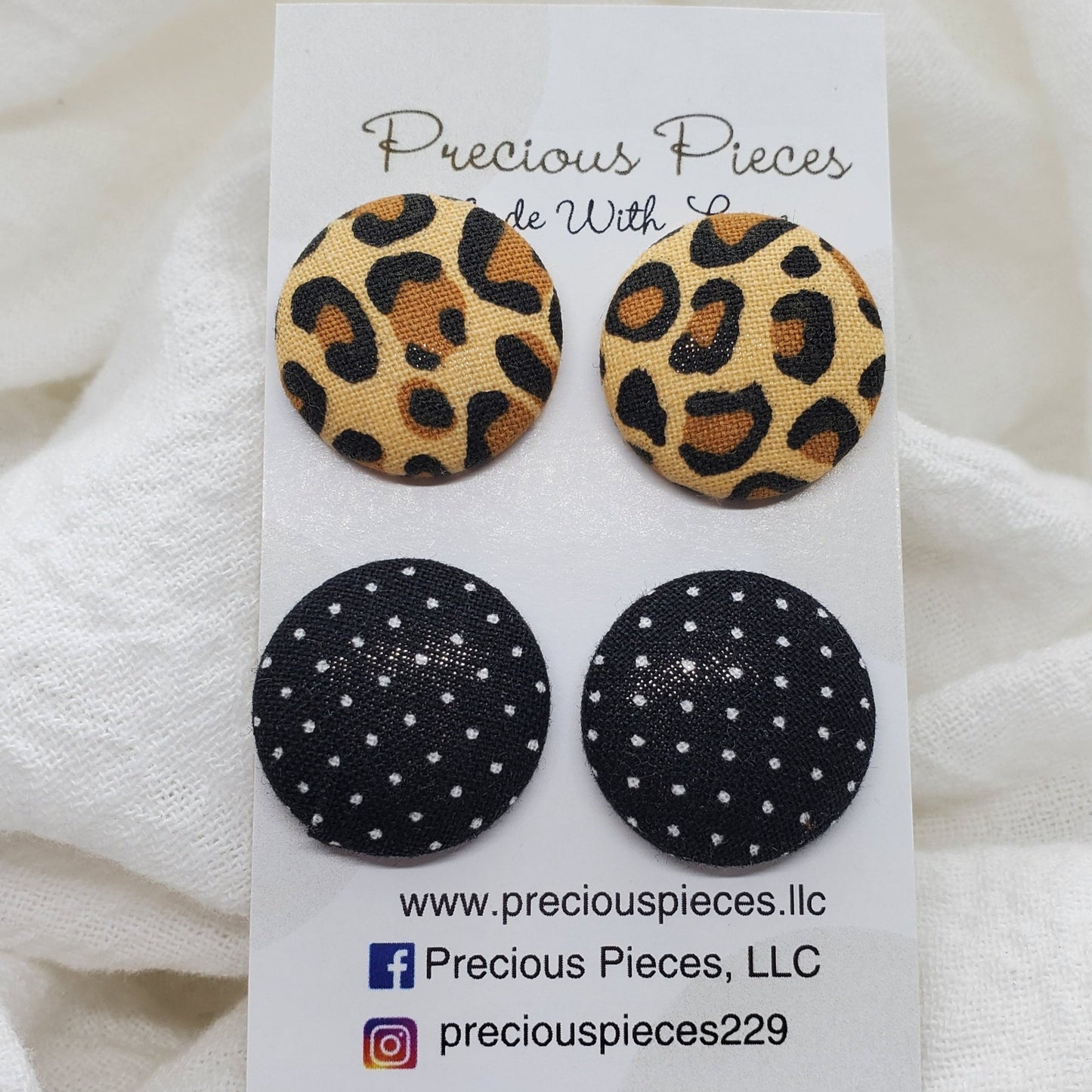 Leopard Print and Black White Polka-dot Fabric Earrings