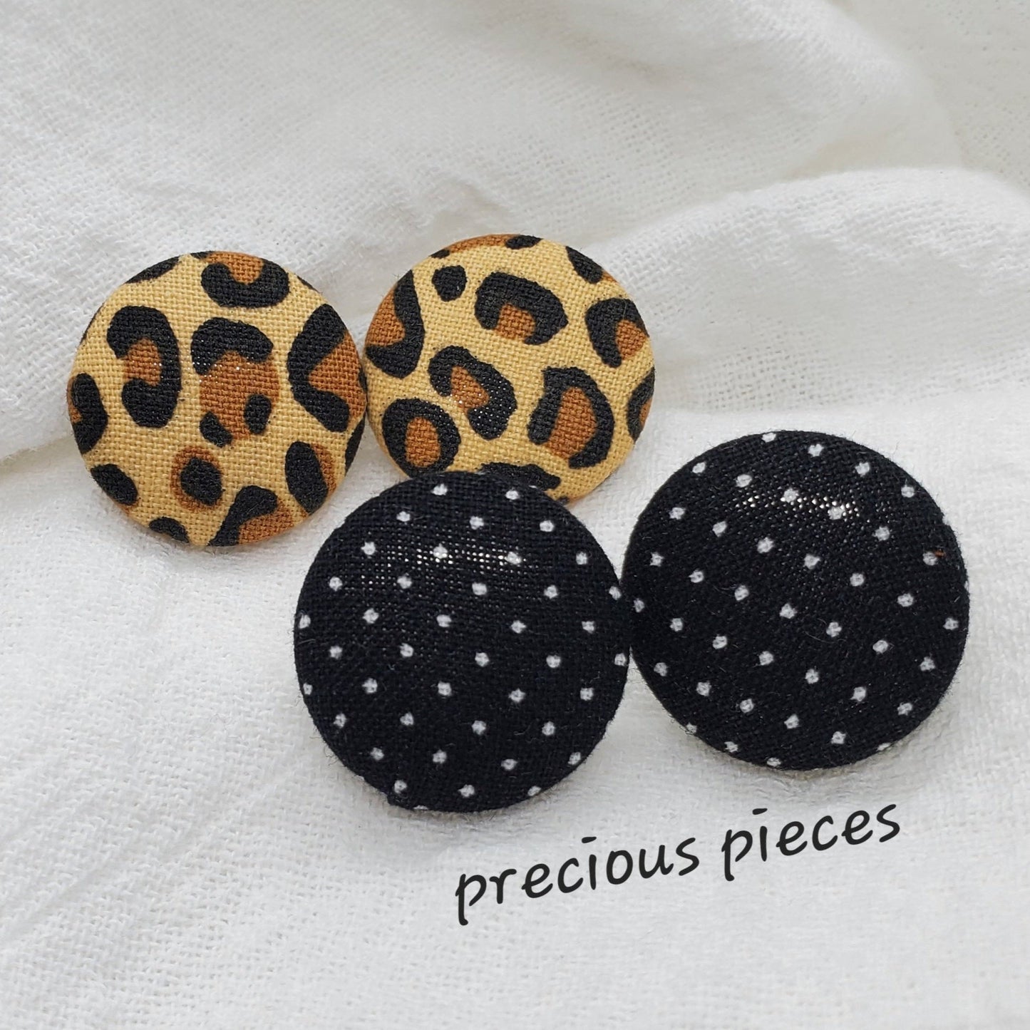 Leopard Print and Black White Polka-dot Fabric Earrings