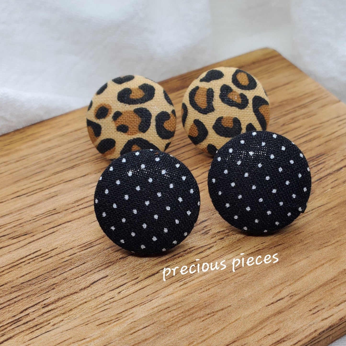 Leopard Print and Black White Polka-dot Fabric Earrings