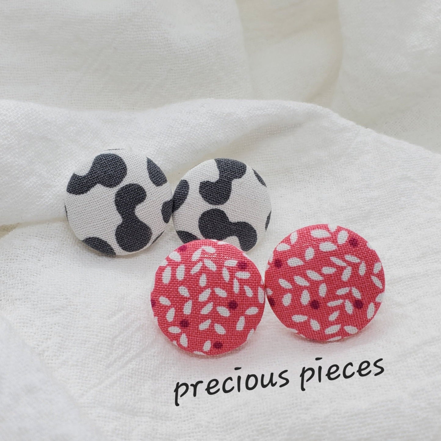 Cow Print and Floral Fabric Earrings