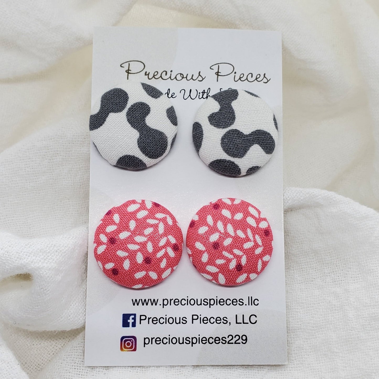 Cow Print and Floral Fabric Earrings