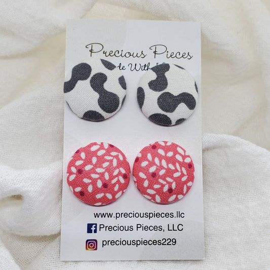 Cow Print and Floral Fabric Earrings