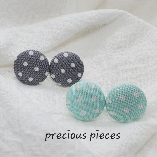 Gray and White Polka-dot Fabric Earrings