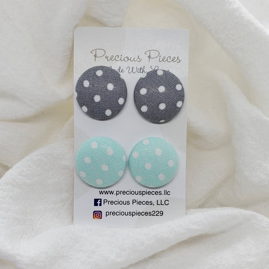 Gray and White Polka-dot Fabric Earrings