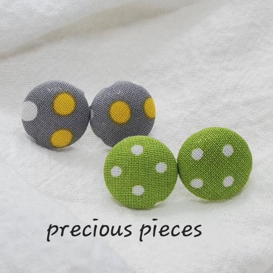 Yellow and White Polka-dot Fabric Earrings