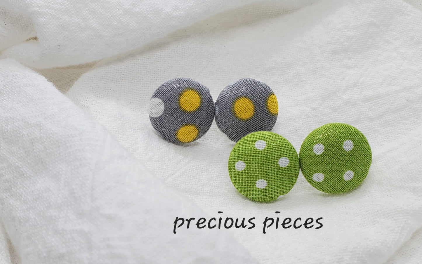 Yellow and White Polka-dot Fabric Earrings