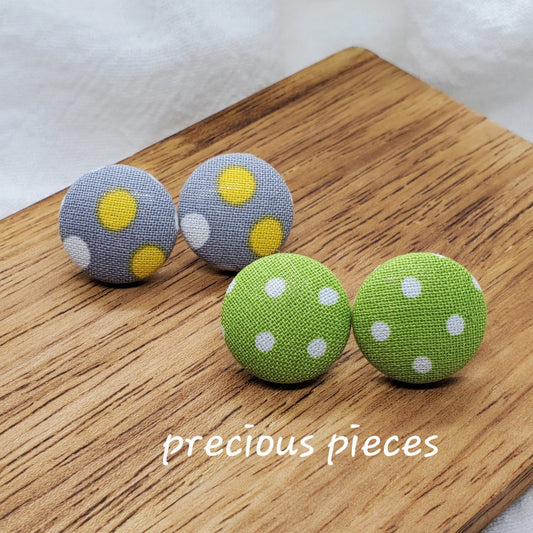 Yellow and White Polka-dot Fabric Earrings