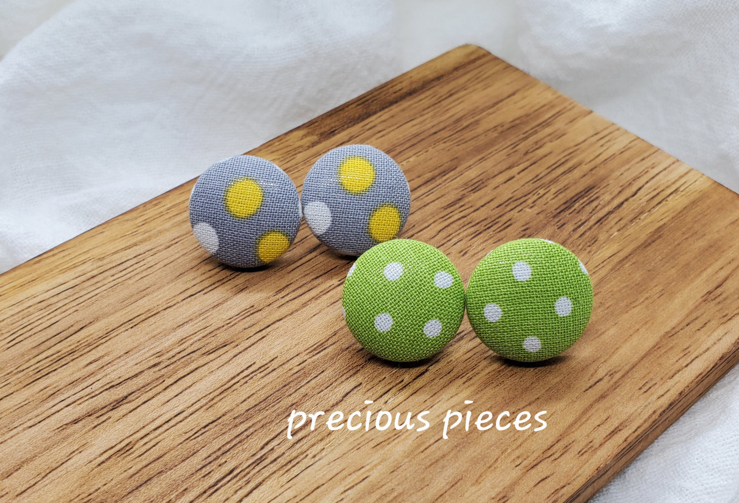 Yellow and White Polka-dot Fabric Earrings