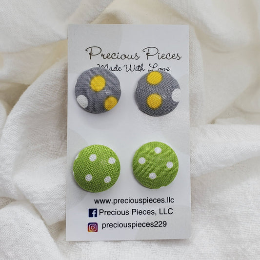 Yellow and White Polka-dot Fabric Earrings