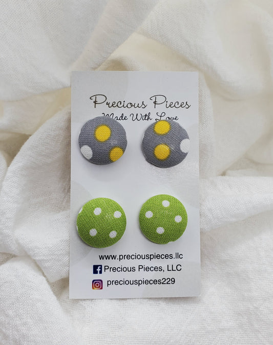 Yellow and White Polka-dot Fabric Earrings