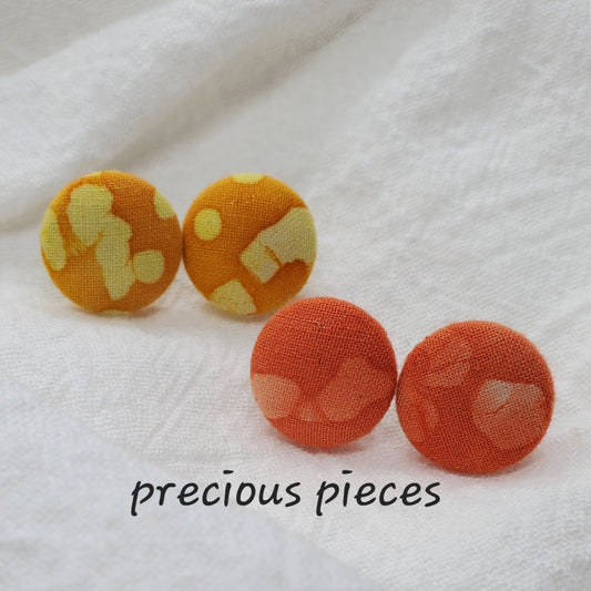 Yellow and Coral Tie Dye Fabric Earrings