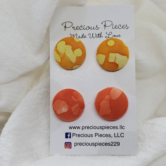 Yellow and Coral Tie Dye Fabric Earrings