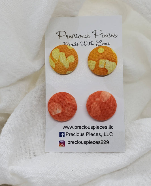 Yellow and Coral Tie Dye Fabric Earrings